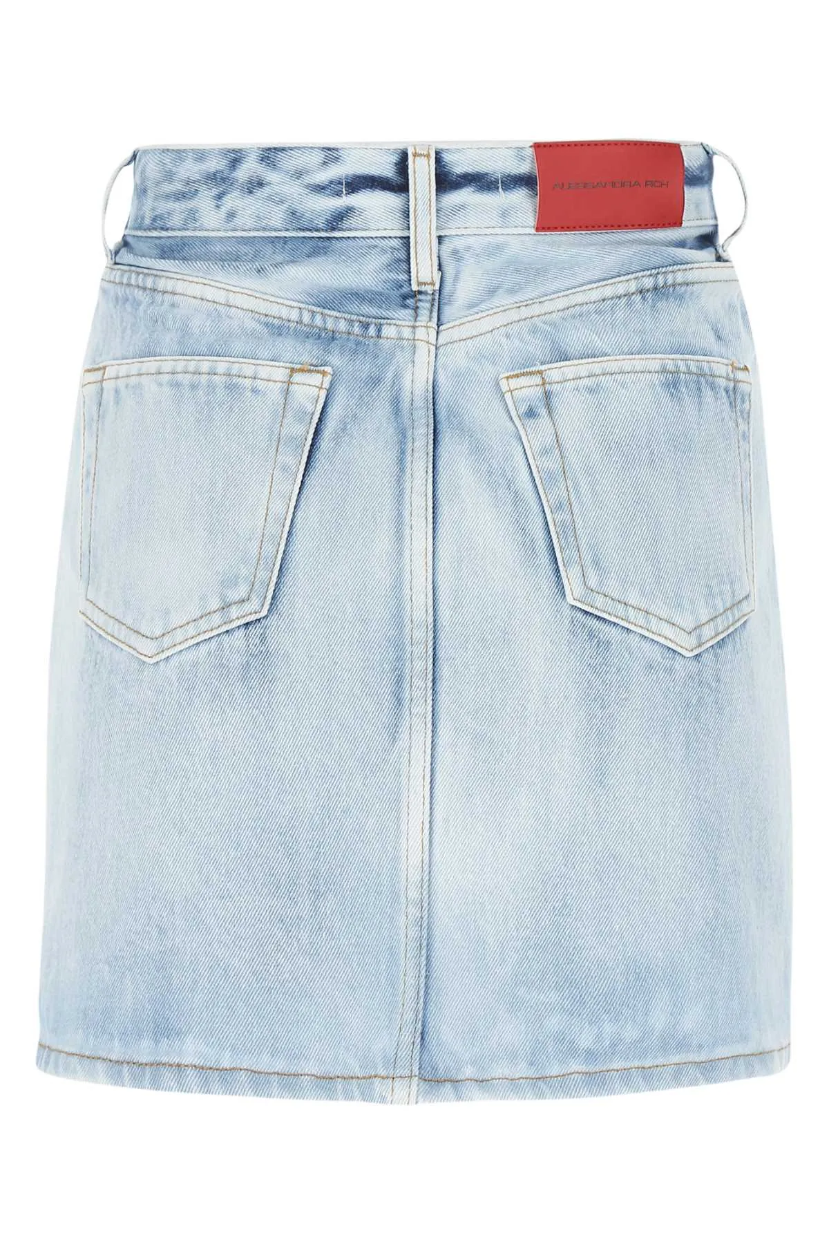 Alessandra Rich Logo Patch High Waisted Denim Skirt