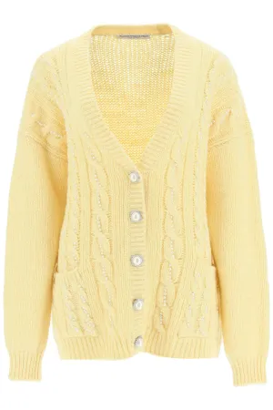 Alessandra Rich Pearl Embellished Cable Knit Cardigan
