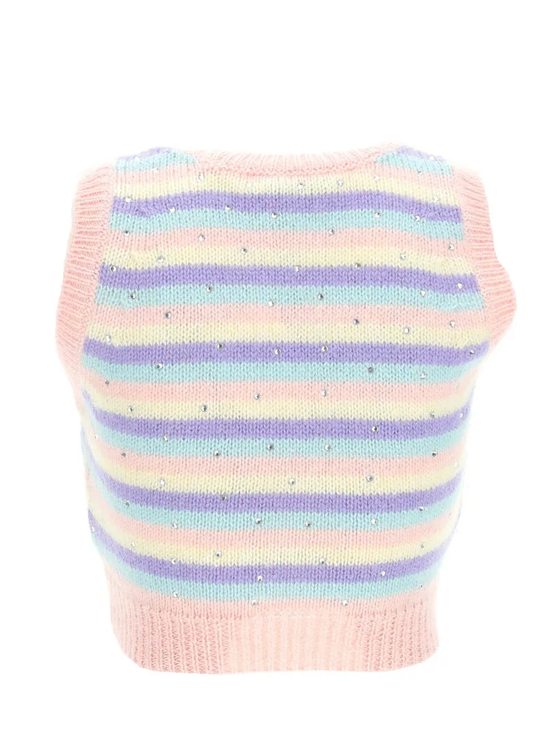 Alessandra Rich Rhinestone Embellished Striped Cropped Top
