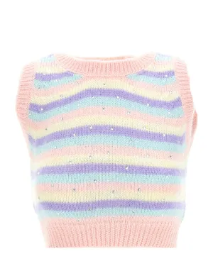 Alessandra Rich Rhinestone Embellished Striped Cropped Top