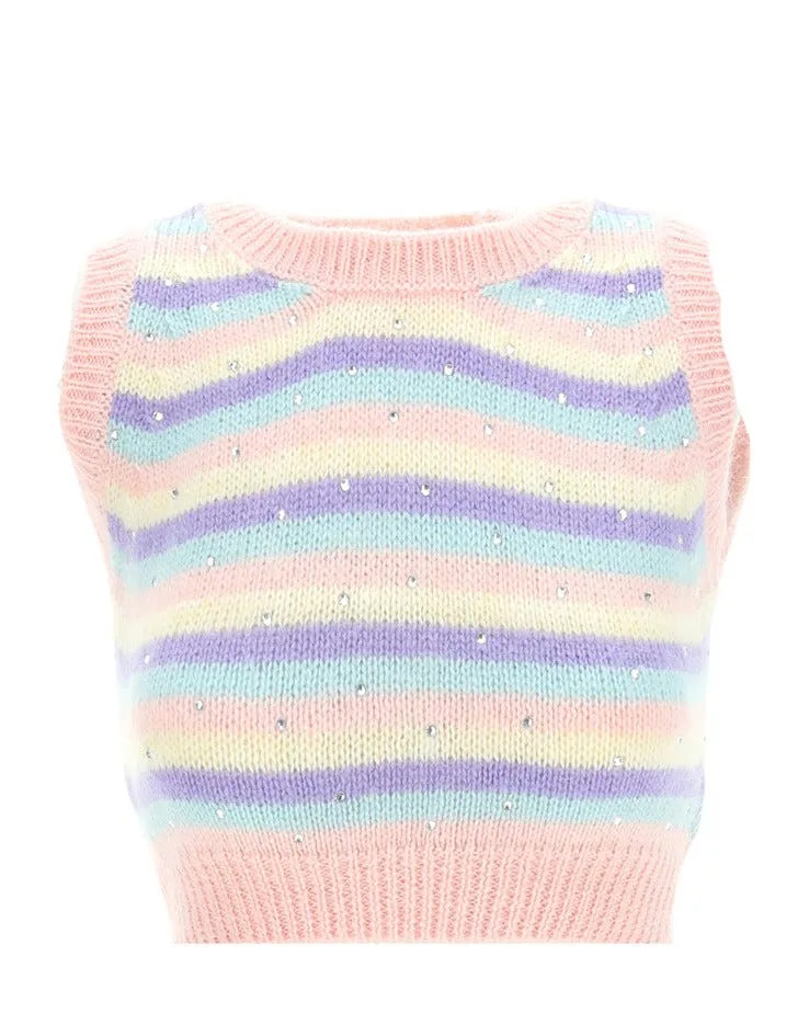 Alessandra Rich Rhinestone Embellished Striped Cropped Top