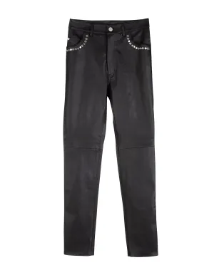 Alessandra Rich Studded Slim-Fit Leather Pants
