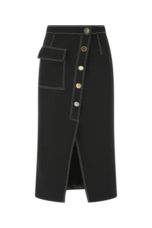 Alexander McQueen Contrast Stitched High Waist Midi Skirt