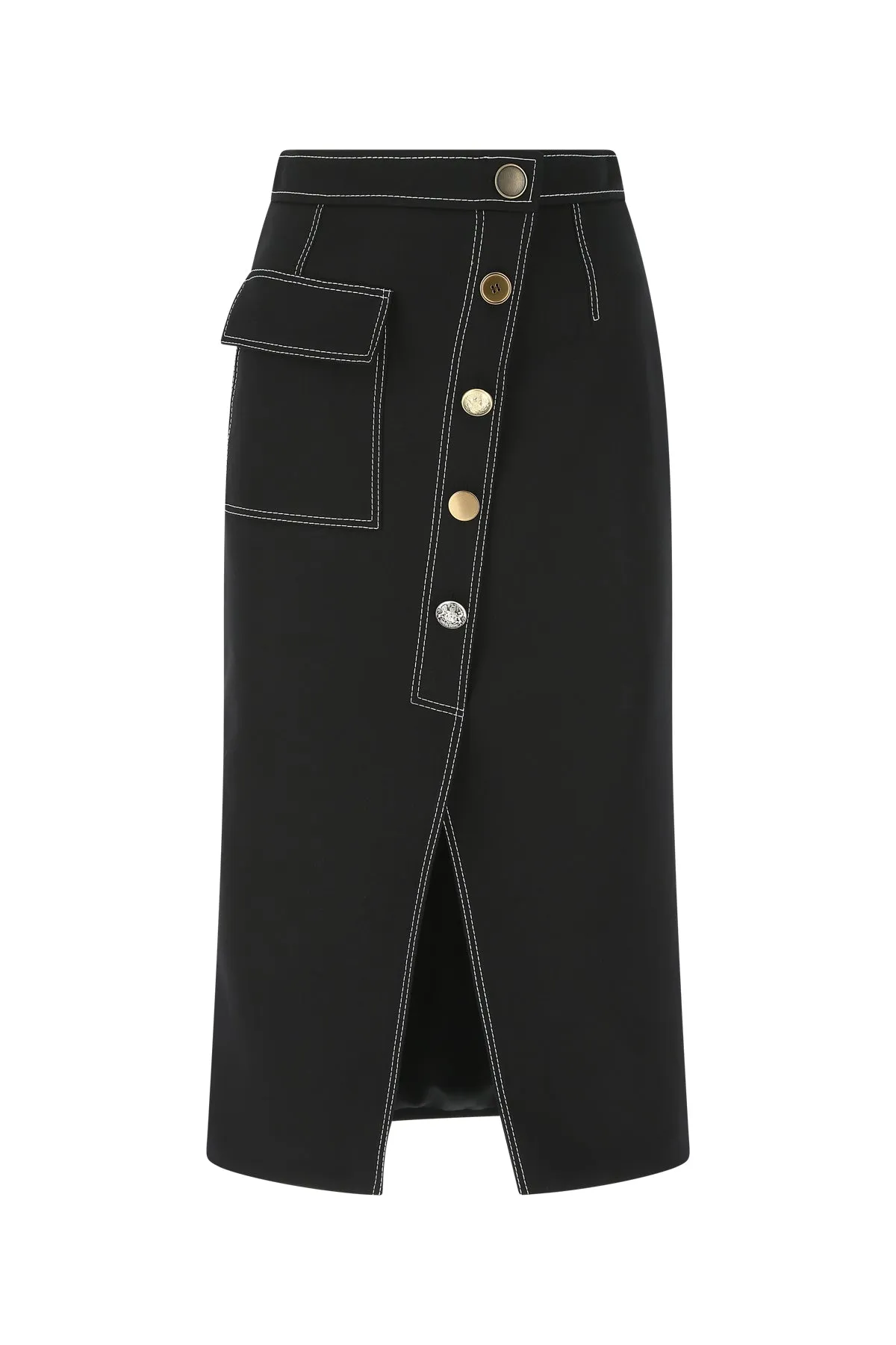 Alexander McQueen Contrast Stitched High Waist Midi Skirt