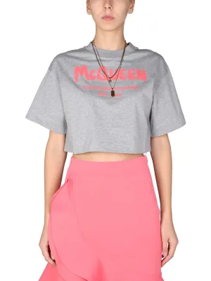Alexander McQueen Logo Printed Cropped T-Shirt