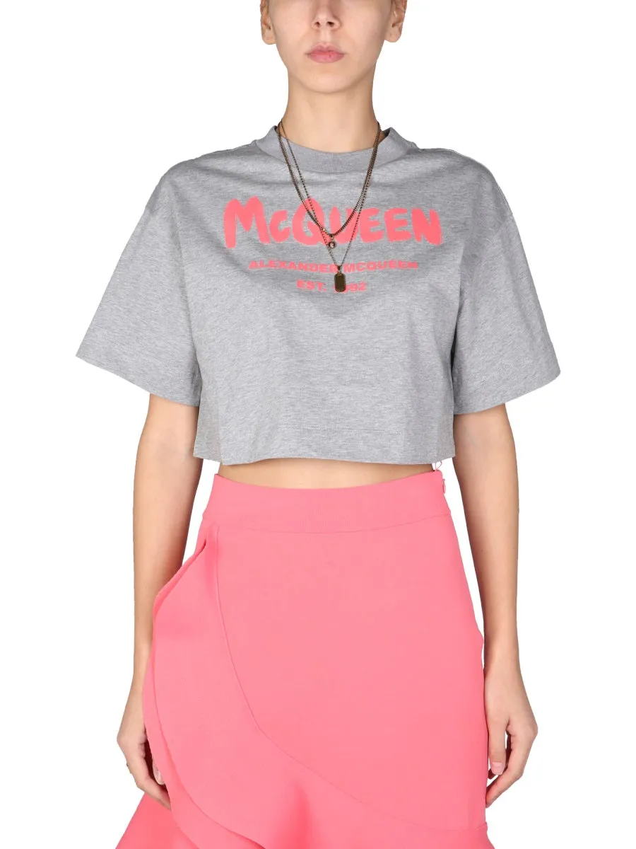 Alexander McQueen Logo Printed Cropped T-Shirt