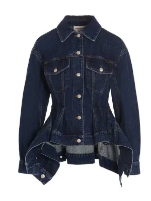 Alexander McQueen Peplum Ruffled Denim Jacket