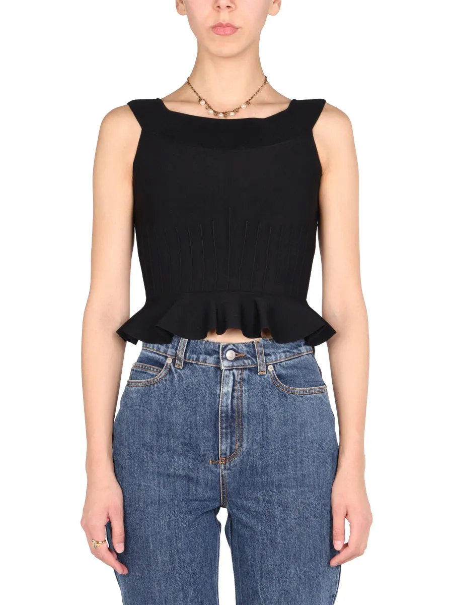 Alexander McQueen Ruffled Bottom Cropped Knitted Top