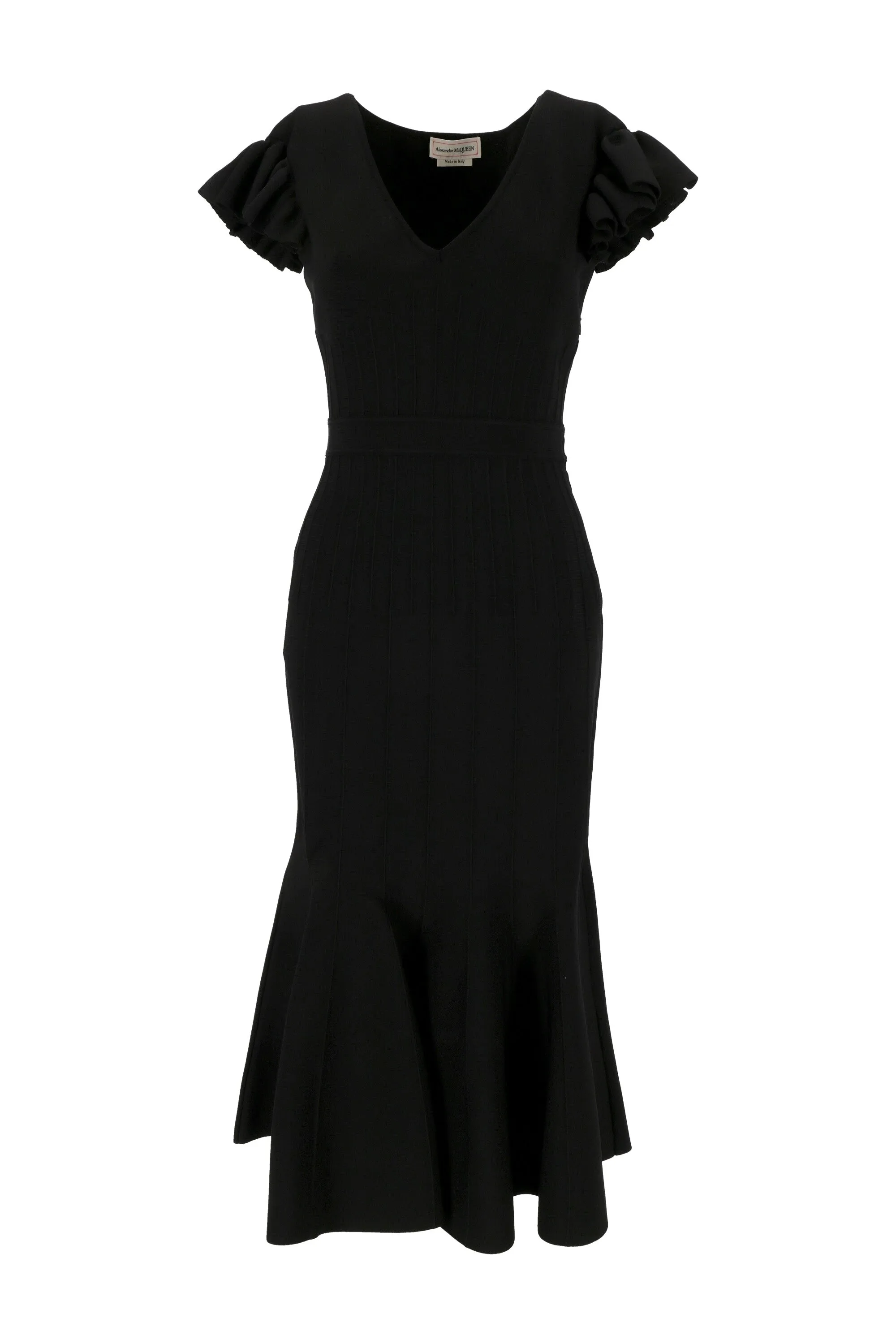 Alexander McQueen Ruffled Sleeve V-Neck Midi Dress