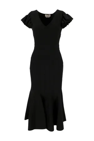 Alexander McQueen Ruffled Sleeve V-Neck Midi Dress