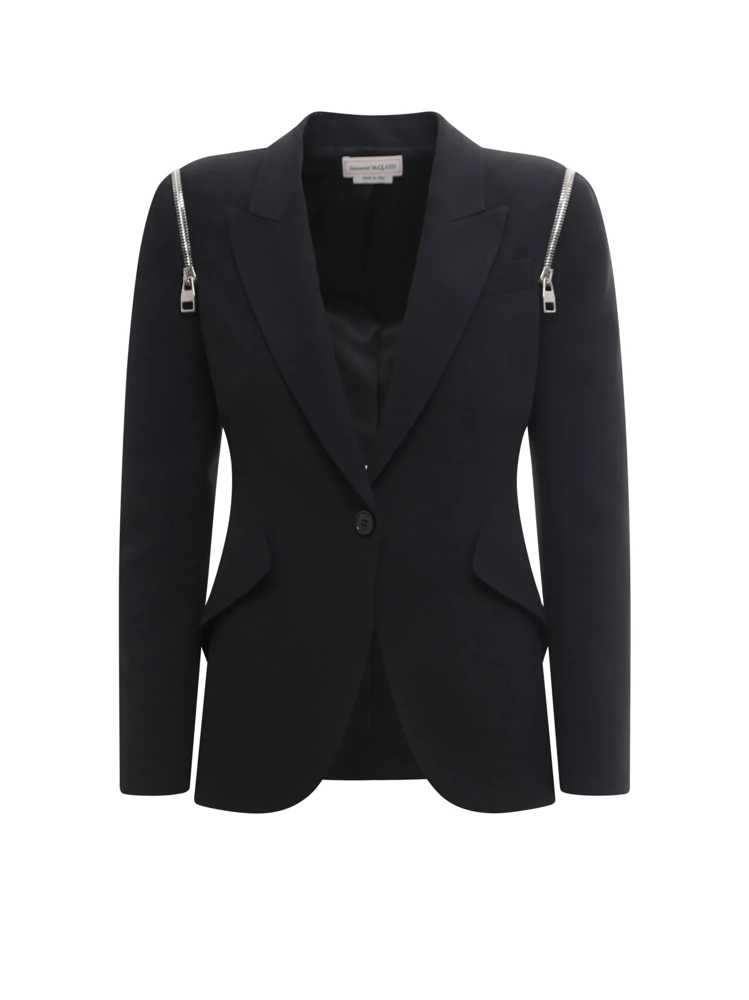 Alexander McQueen Zip Peak Shoulder Leaf Crepe Jacket