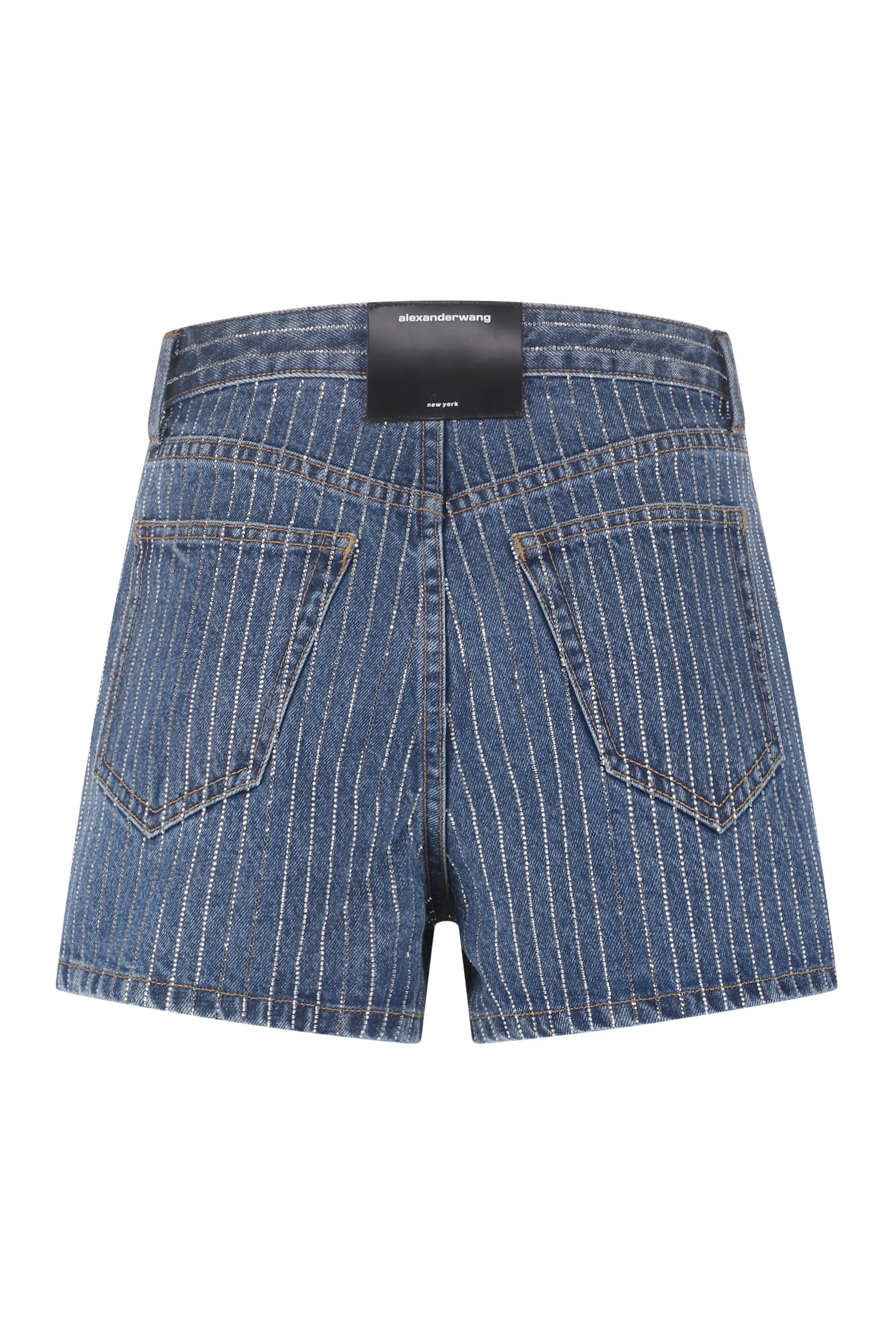 Alexander Wang Stripe-Embellished Logo Patch Denim Shorts