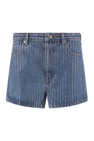 Alexander Wang Stripe-Embellished Logo Patch Denim Shorts