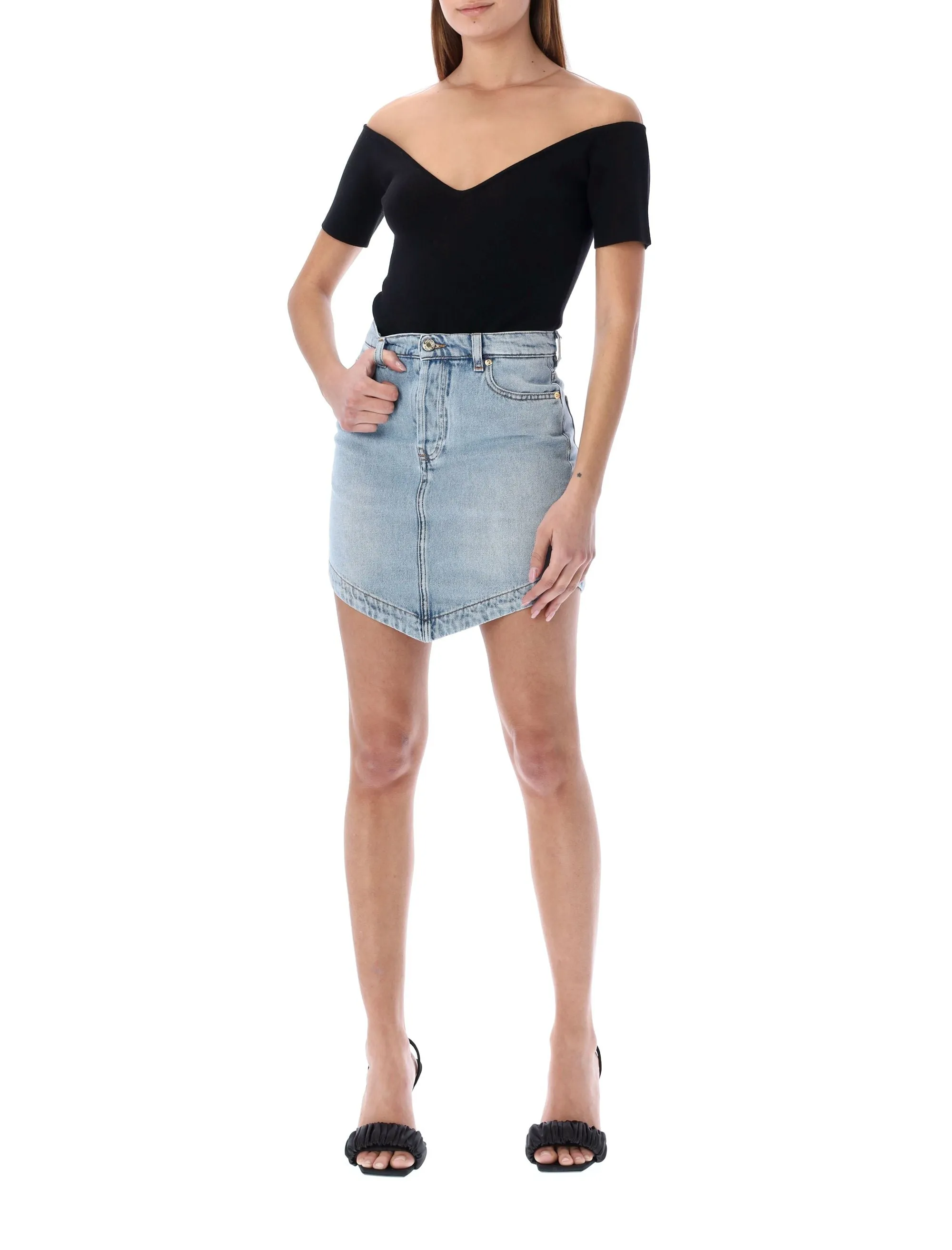 Alexandre Vauthier Logo Patch Mini Denim Skirt