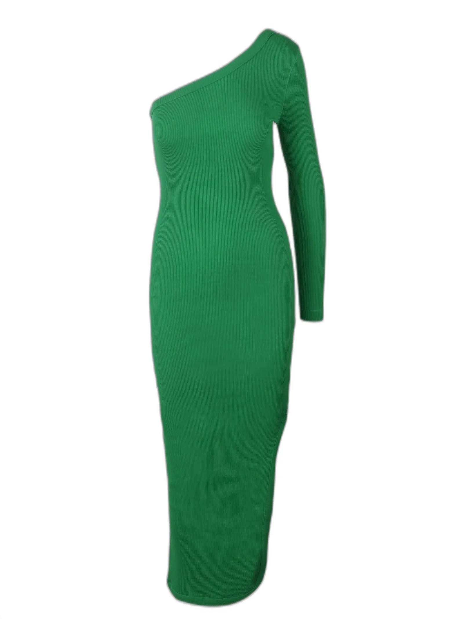 AMI One-Shoulder Ribbed Knit Maxi Dress
