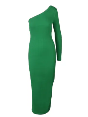 AMI One-Shoulder Ribbed Knit Maxi Dress