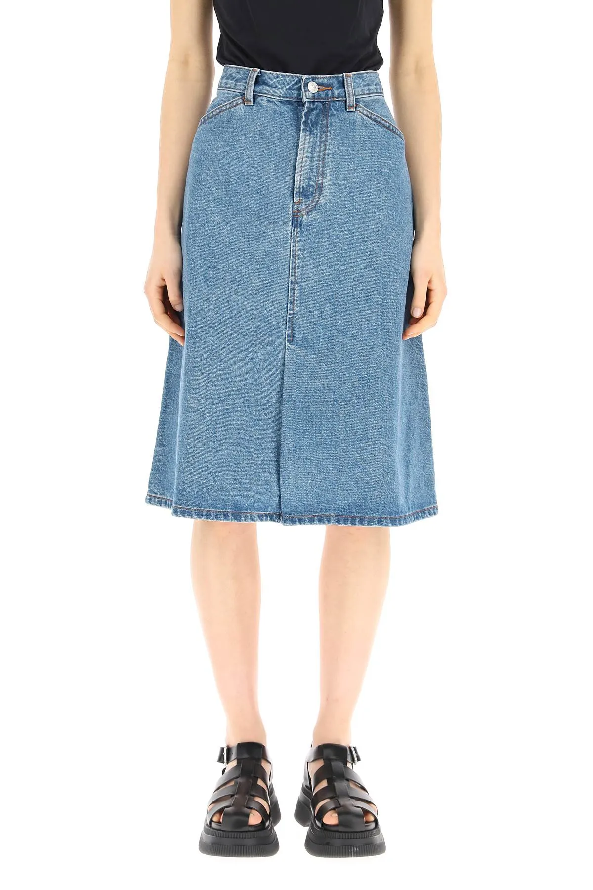 A.P.C. High Waist Denim Midi Skirt