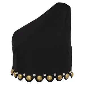 Area Scalloped One Shoulder Cropped Top