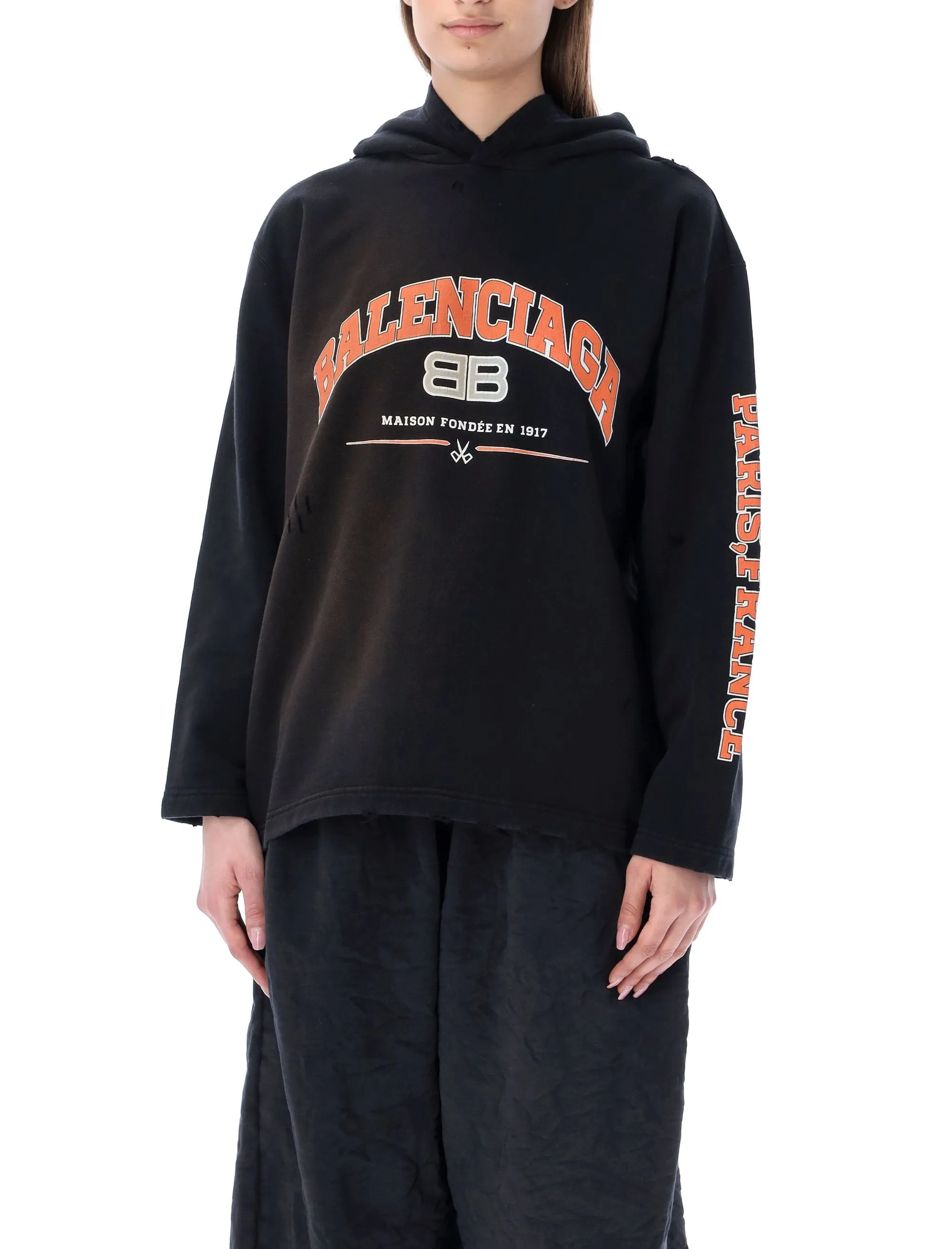 Balenciaga Distressed Logo Printed Hoodie