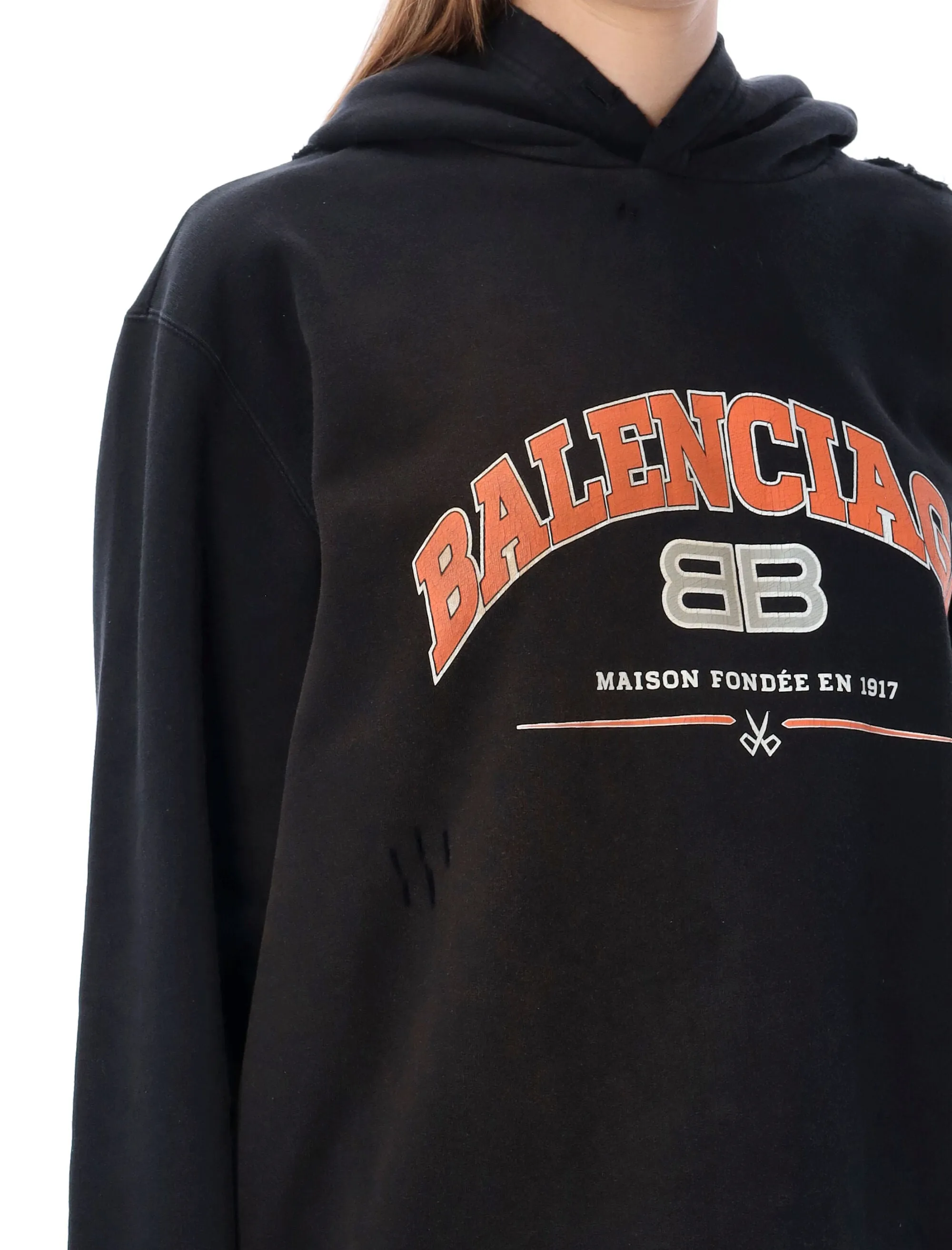 Balenciaga Distressed Logo Printed Hoodie