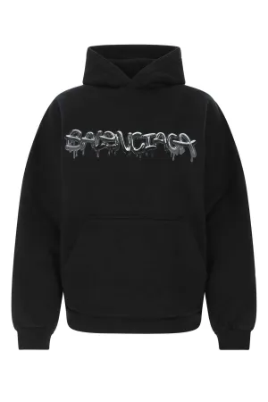 Balenciaga Logo Print Ribbed Hem Hoodie