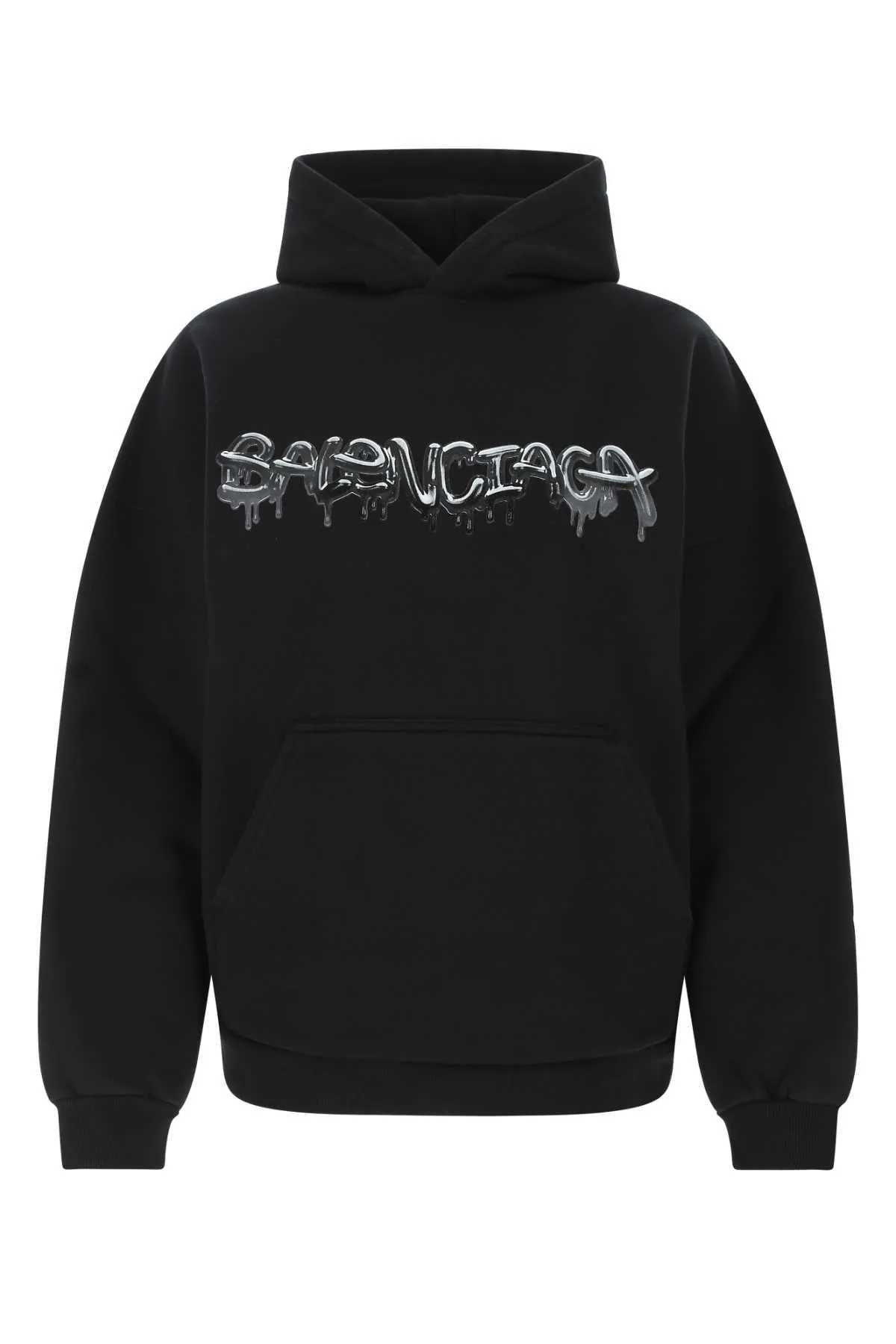 Balenciaga Logo Print Ribbed Hem Hoodie