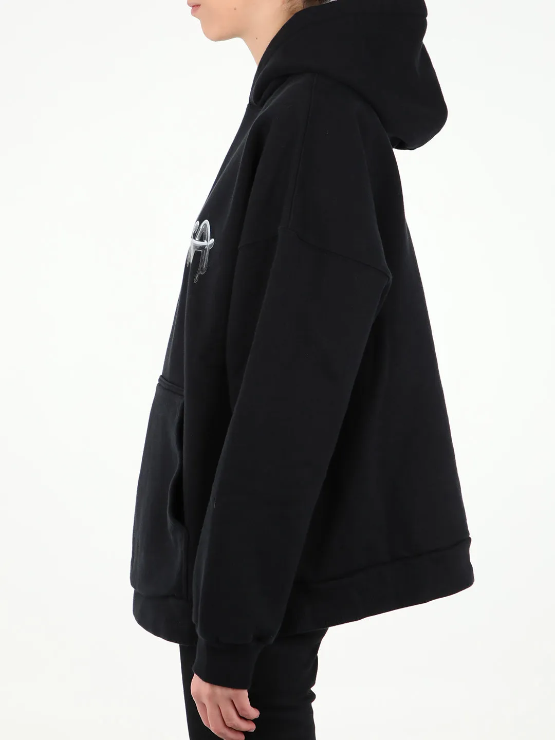 Balenciaga Logo Print Ribbed Hem Hoodie
