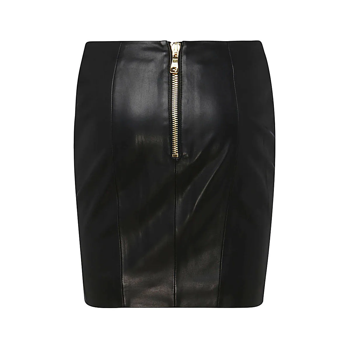 Balmain Curved-Waist Wrapped Leather Fitted Mini Skirt