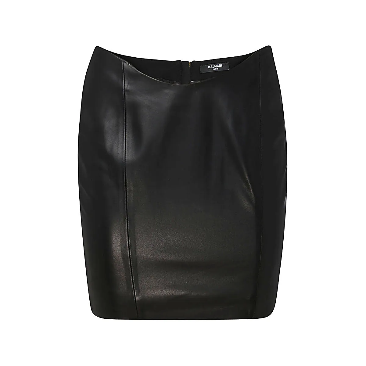 Balmain Curved-Waist Wrapped Leather Fitted Mini Skirt