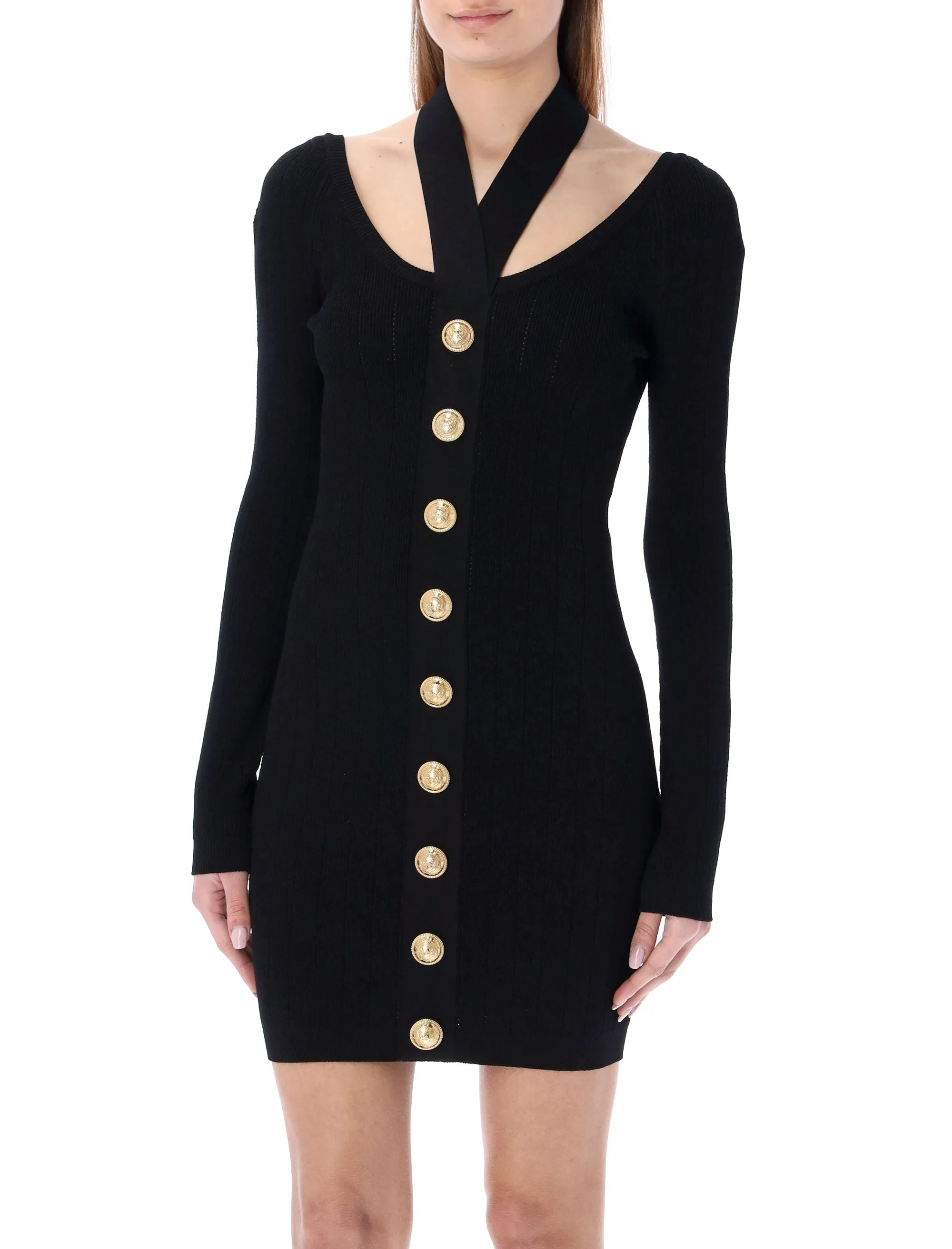 Balmain Cut Out Open Back Knit Mini Dress