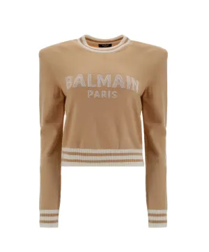 Balmain Logo Intarsia Crop Knit Jumper