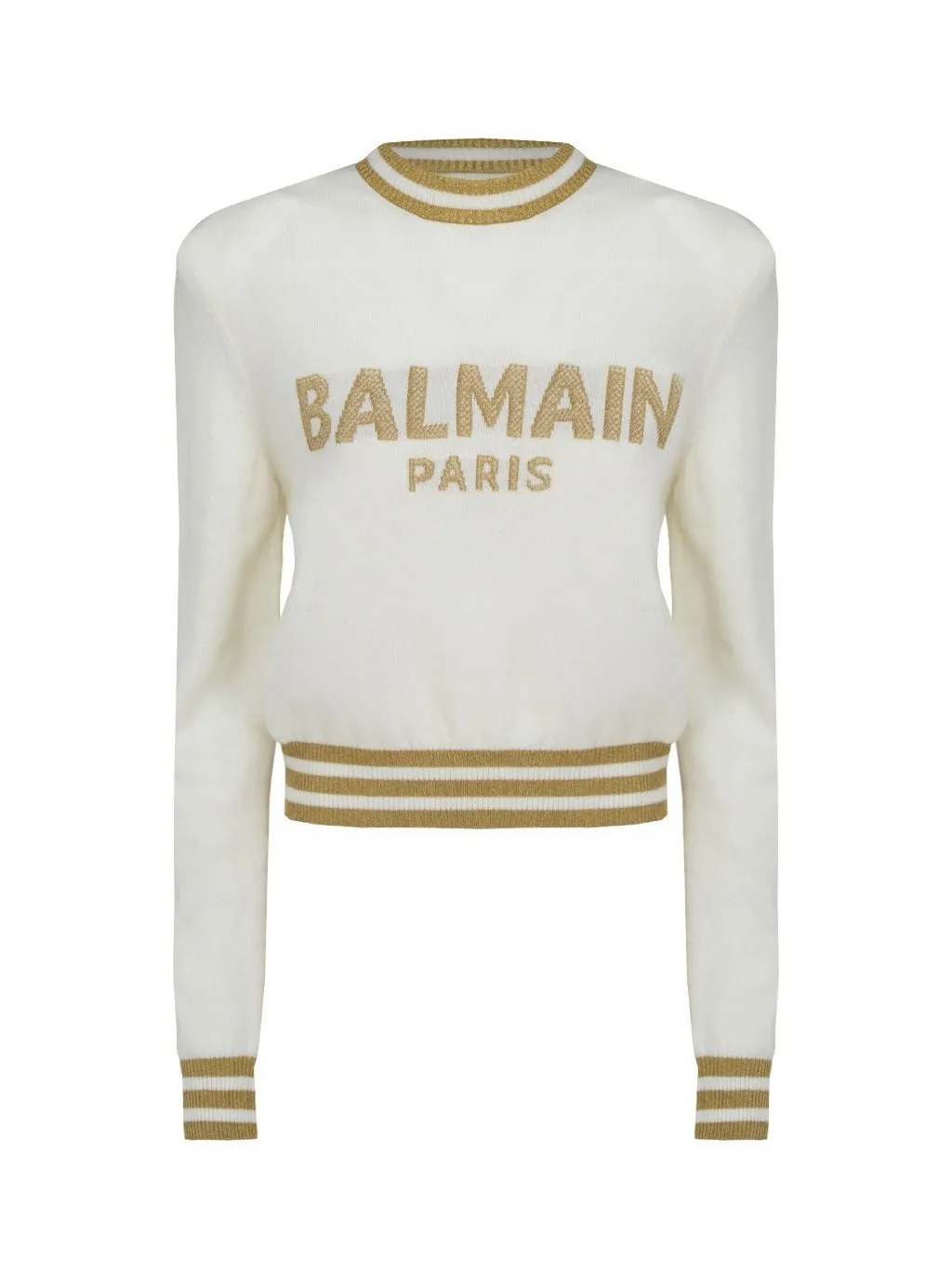 Balmain Logo Intarsia-Knit Crewneck Cropped Jumper