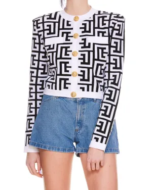 Balmain Monogram Knit Crewneck Cropped Cardigan