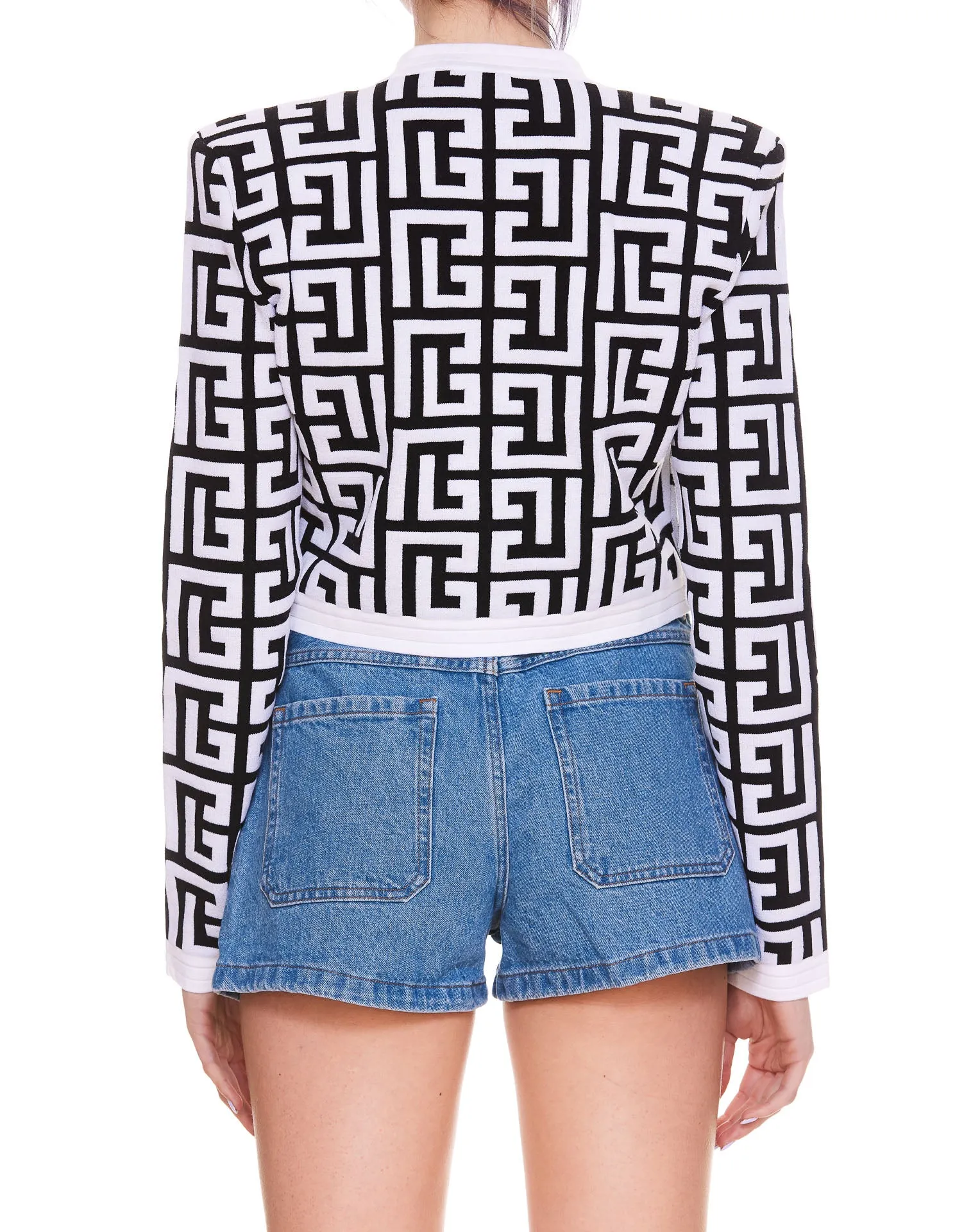 Balmain Monogram Knit Crewneck Cropped Cardigan