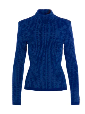 Balmain Monogram Pattern Roll Neck Knit Jumper