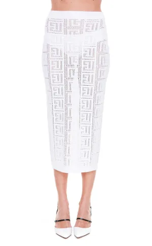 Balmain Perforated Monogram Midi Skirt