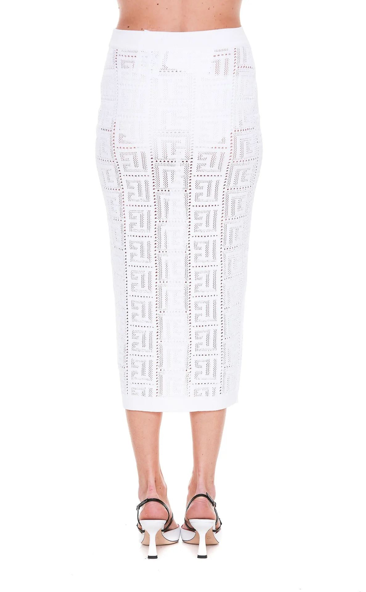 Balmain Perforated Monogram Midi Skirt