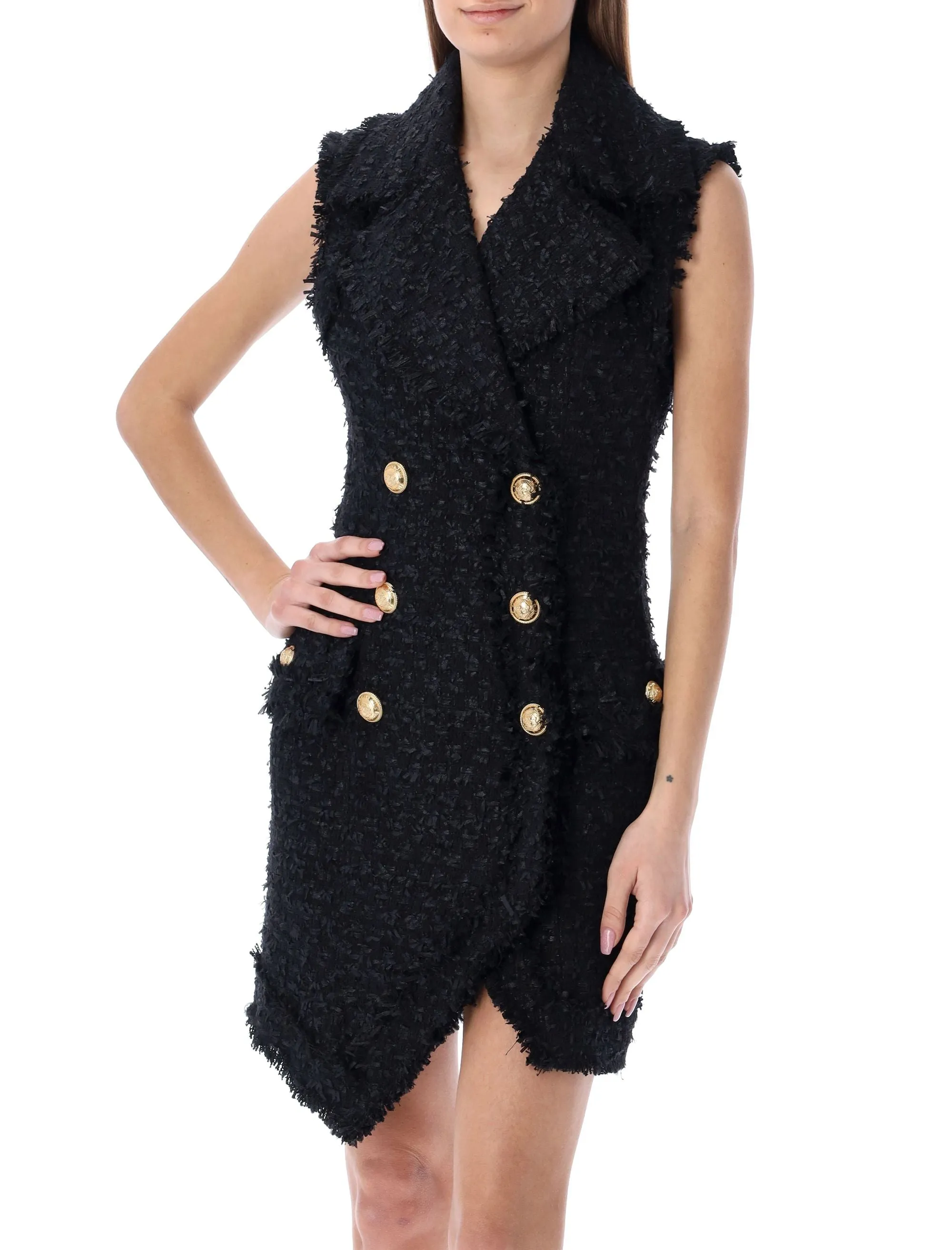 Balmain Sleeveless Tweed Mini Dress