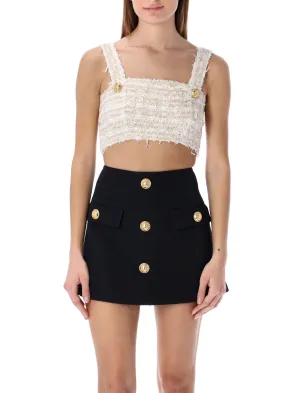 Balmain Square Neck Lurex Tweed Cropped Top