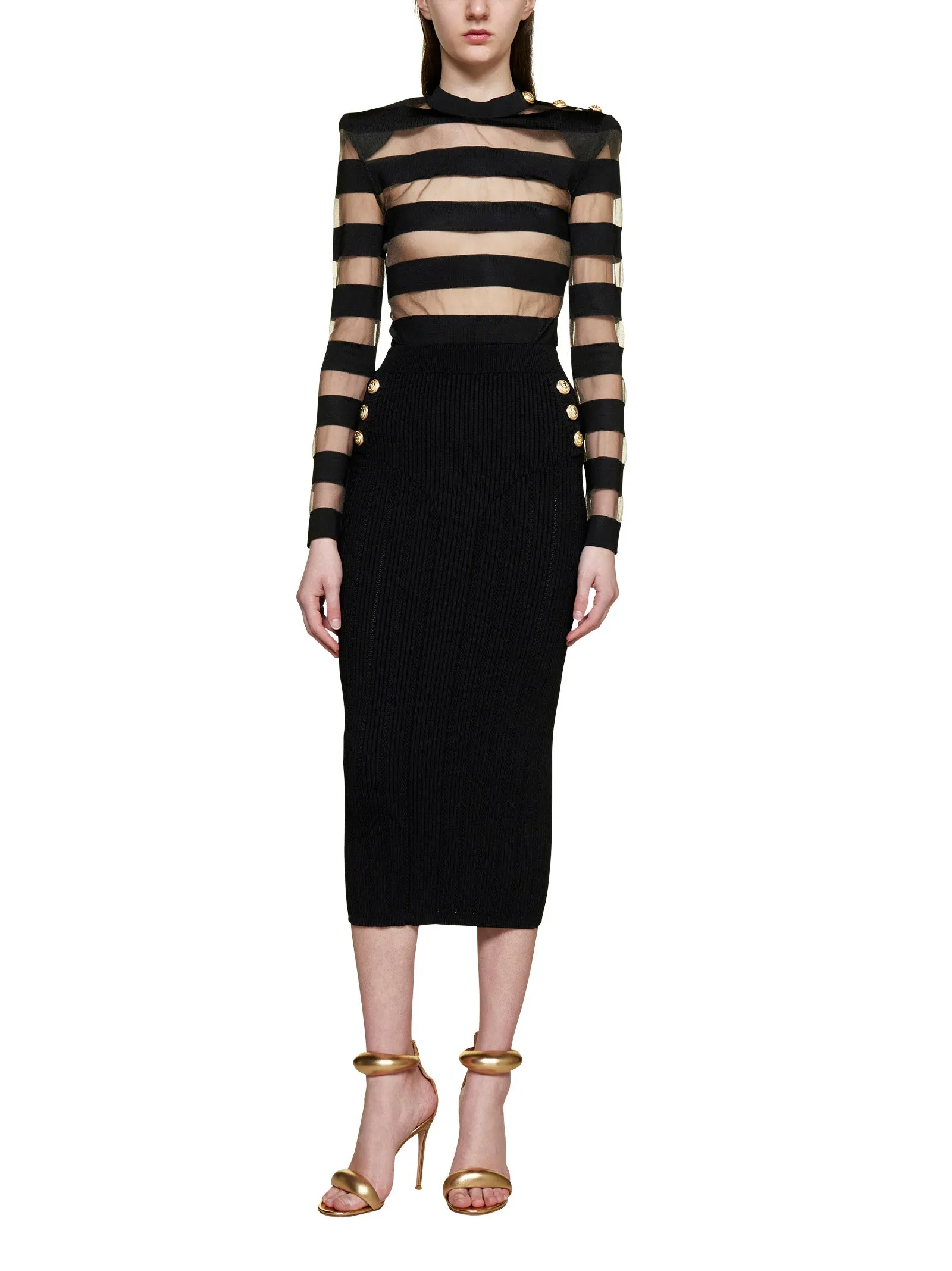 Balmain Striped Semi-Sheer Knit Jumper