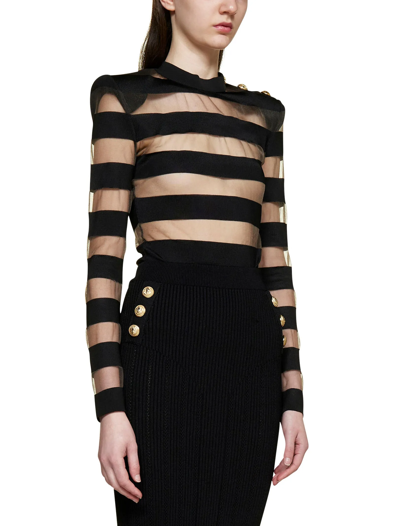 Balmain Striped Semi-Sheer Knit Jumper