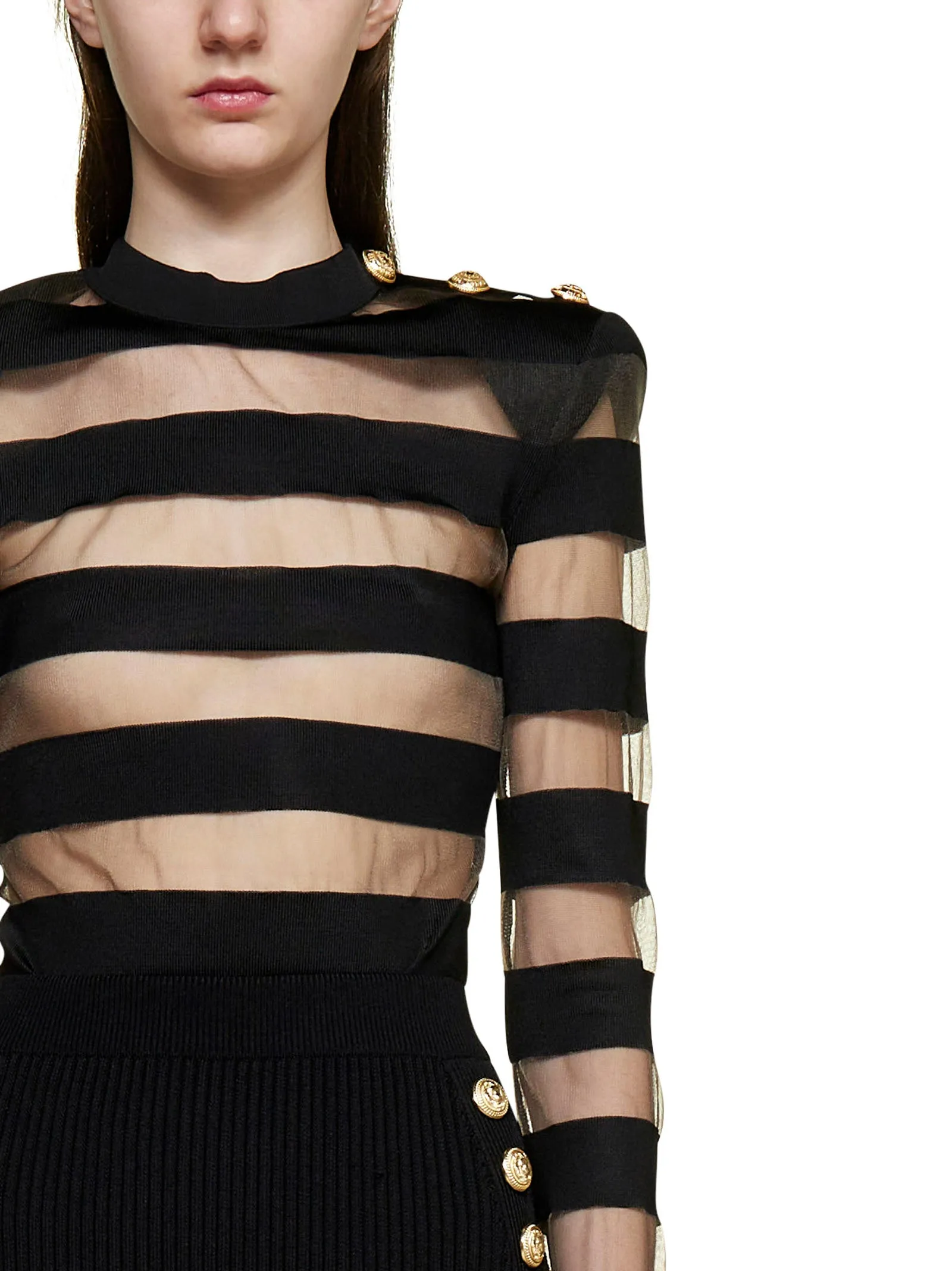 Balmain Striped Semi-Sheer Knit Jumper