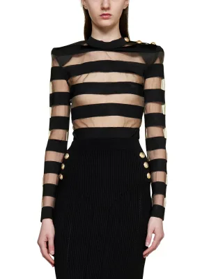 Balmain Striped Semi-Sheer Knit Jumper