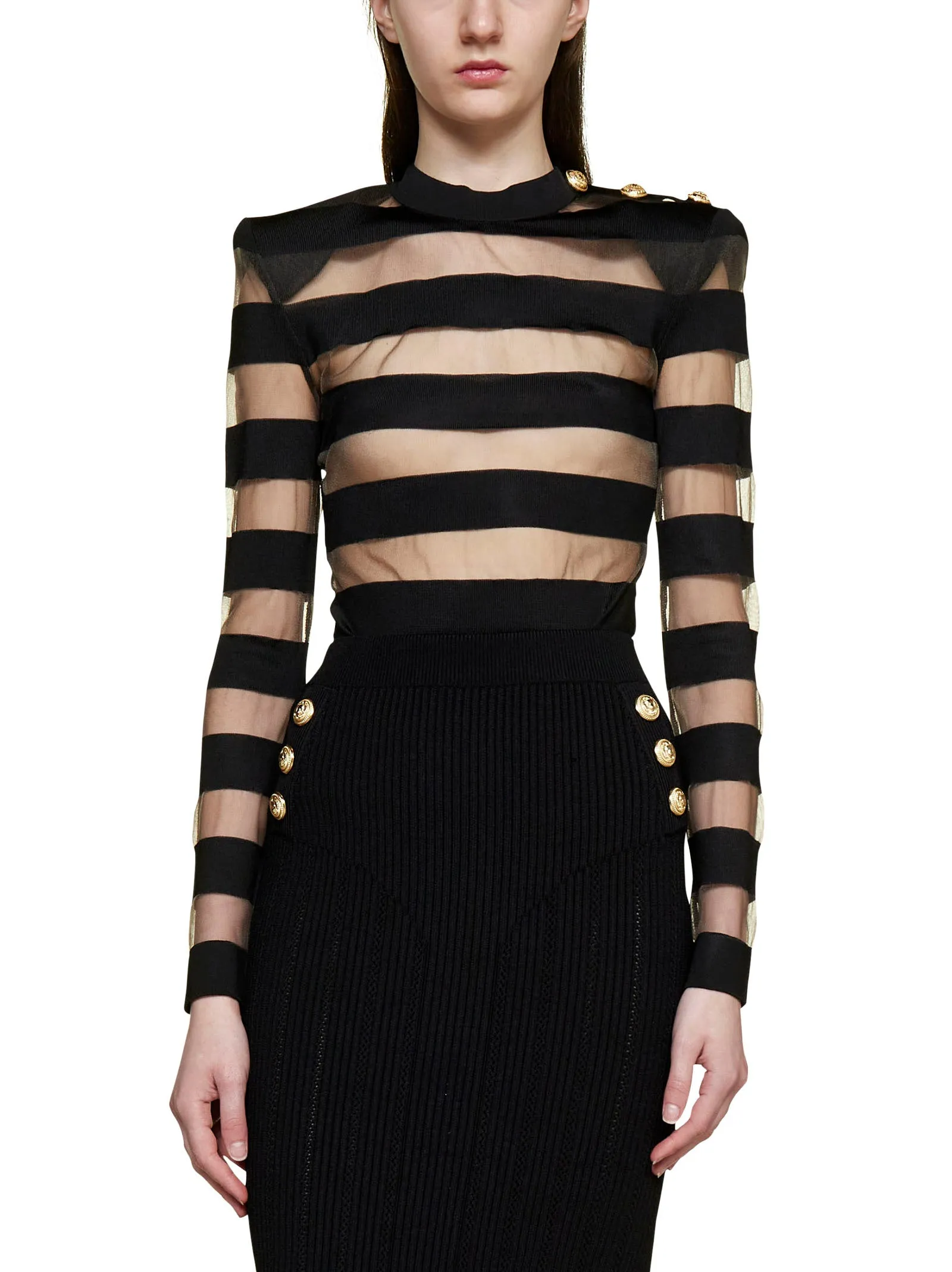 Balmain Striped Semi-Sheer Knit Jumper