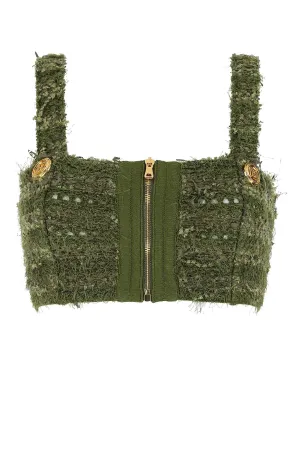 Balmain Tweed Zipped Cropped Tank Top