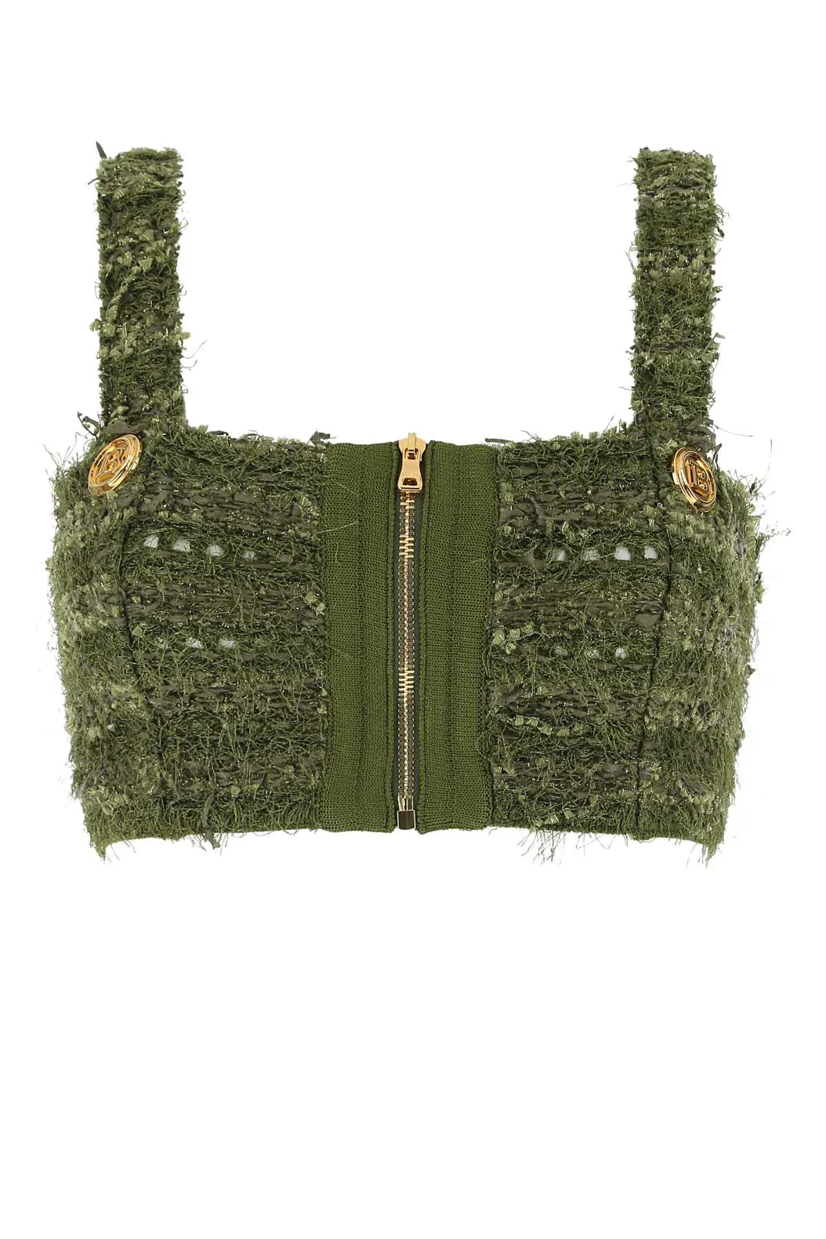 Balmain Tweed Zipped Cropped Tank Top