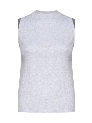 Brunello Cucinelli Contrasted Trim Ribbed Knit Top