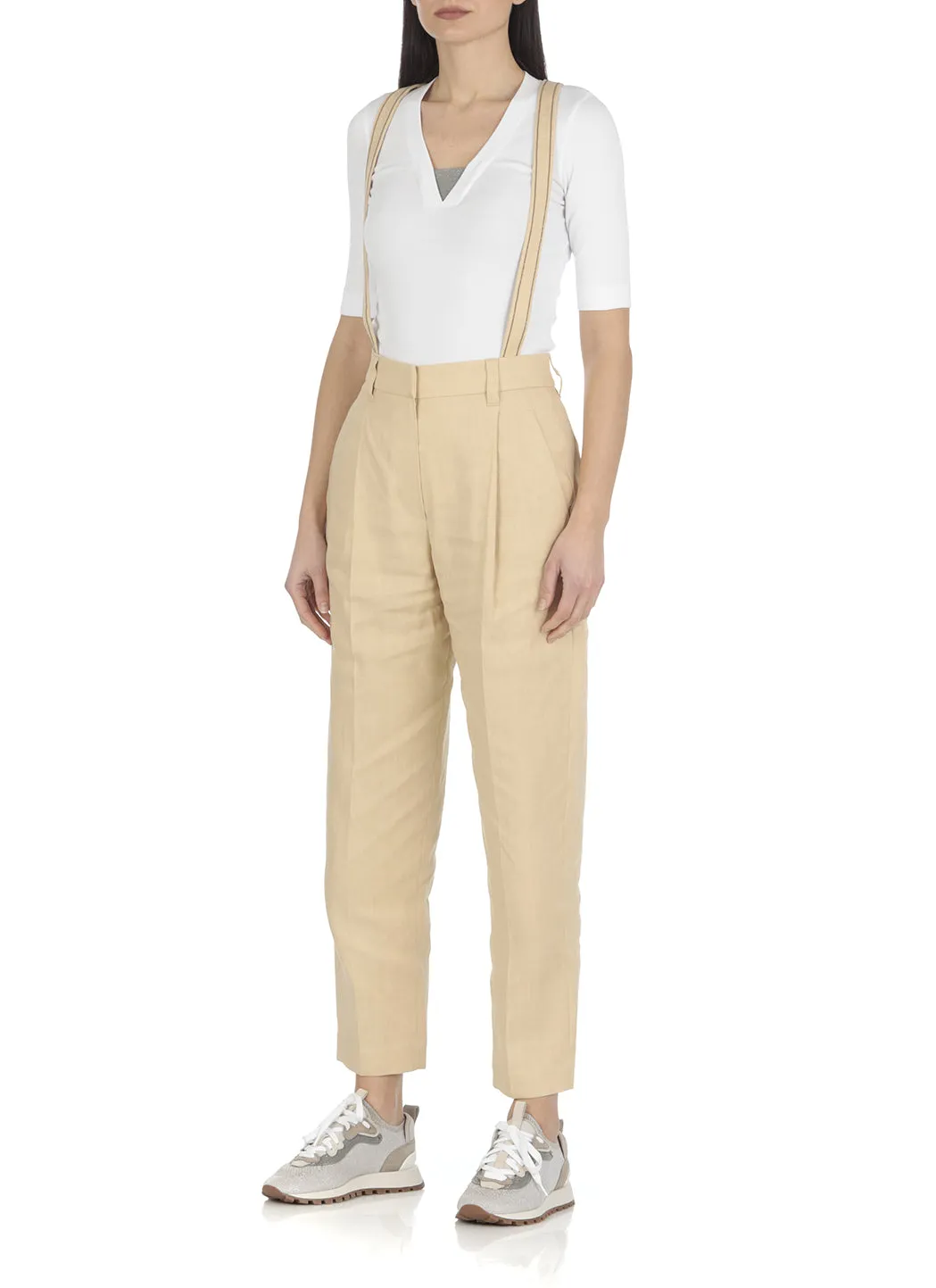 Brunello Cucinelli Mid-Rise Straight Leg Cropped Trousers