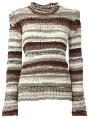 Chlo Ruffled Detailed Striped Knit Jumper