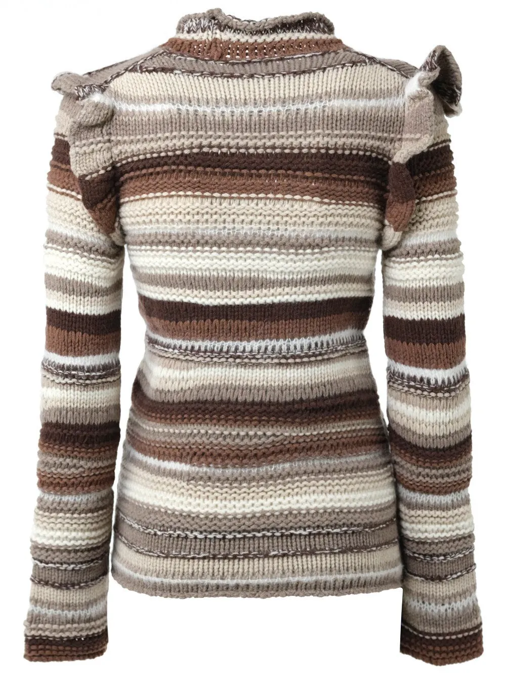 Chlo Ruffled Detailed Striped Knit Jumper